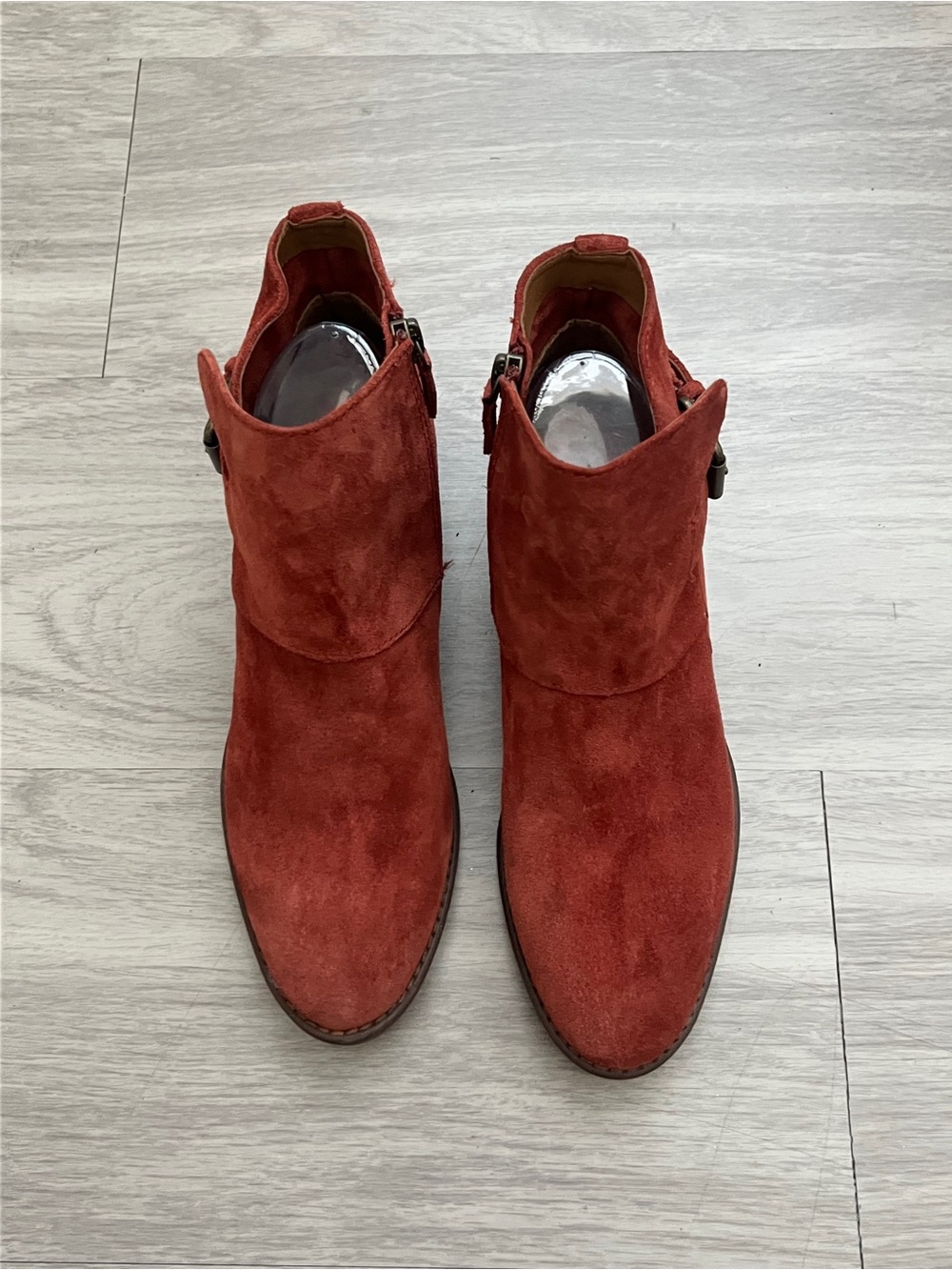 Comfortiva Rust Red Leather Suede Ankle Boots Buckle Booties Size 8M - Picture 2 of 11
